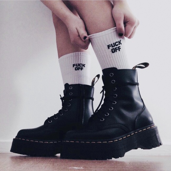 UNISEX "F*CK OFF" Solid White Calf Crew Socks - Picture 5 of 5